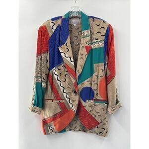 Dorothy Schoelen Platinum Women’s Geometric Print Blazer Art To Wear Petite